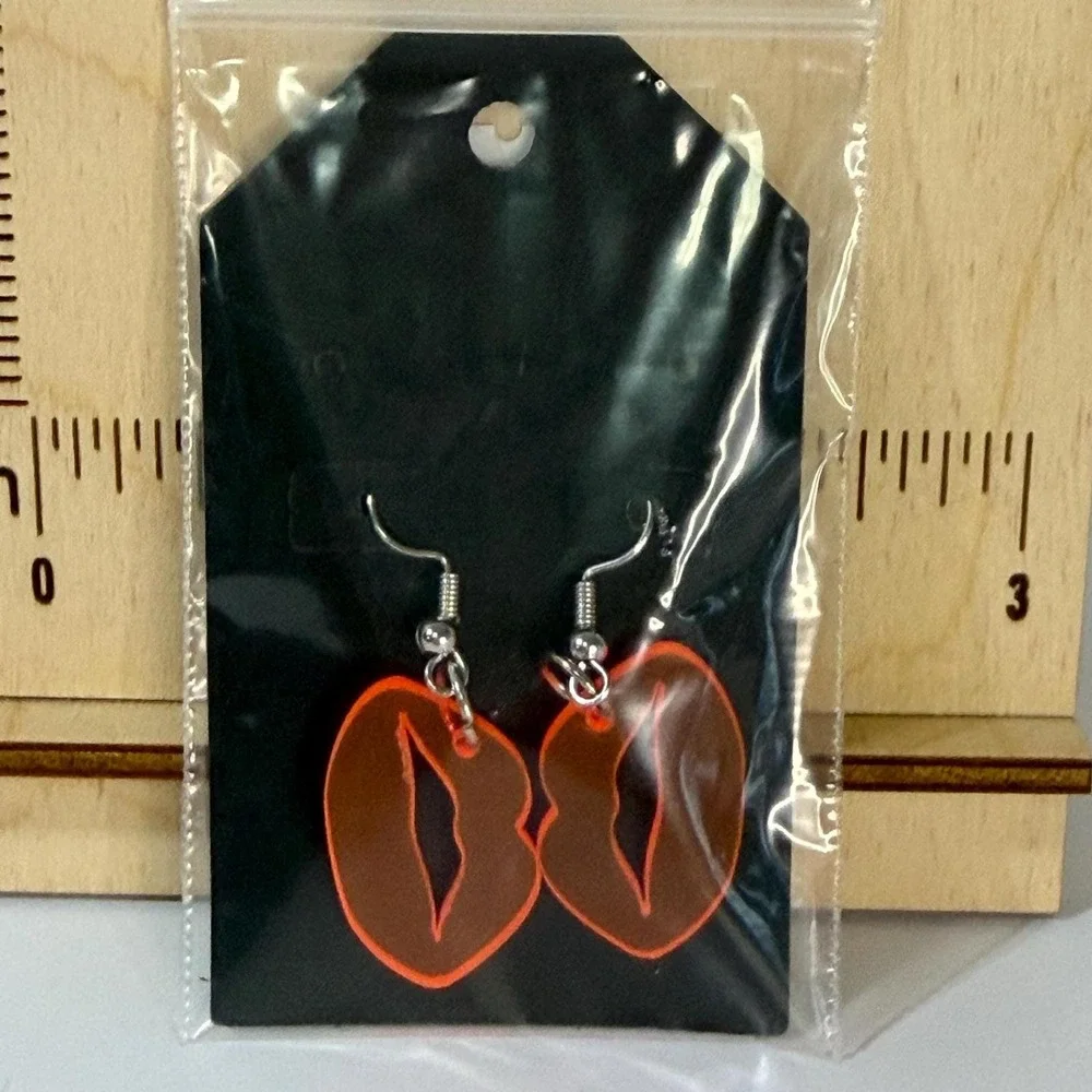 Translucent Pink Acrylic Lip Shaped Dangle Earrings -Statement Earrings -Novelty